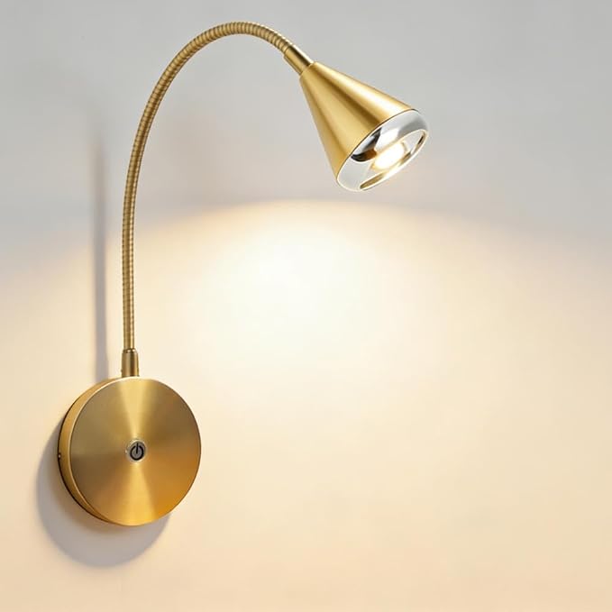 HomeFocus Wall Light,LED Wall Lamp,Eye-Caring Bedside Reading Wall Light,Gold