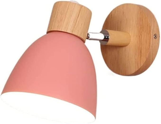 LED Indoor Wall Light, Wall Sconce Indoor Bedside Lamp Wall Wash Light Fixtures Wall Sconce Lamps E27 Wood Lamp Holder for Living Room Aisle Corridor Bedside Reading (Color : Pink)