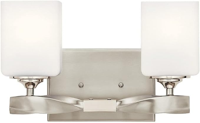 Kichler Marette 2-Light Bathroom Vanity Light, Black | Modern transitional vanity light with satin etched cased opal glass (13.5" x 7.75" x 13.5"), 55001BK