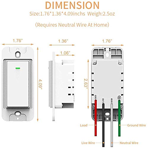 Smart Light Switch, Compatible with Alexa, Google Assistant, IFTTT, WiFi Light, Neutral Wire Required, Schedule Setting APP Remote Control, ETL, No Hub Required (2 Gang Smart Switch)