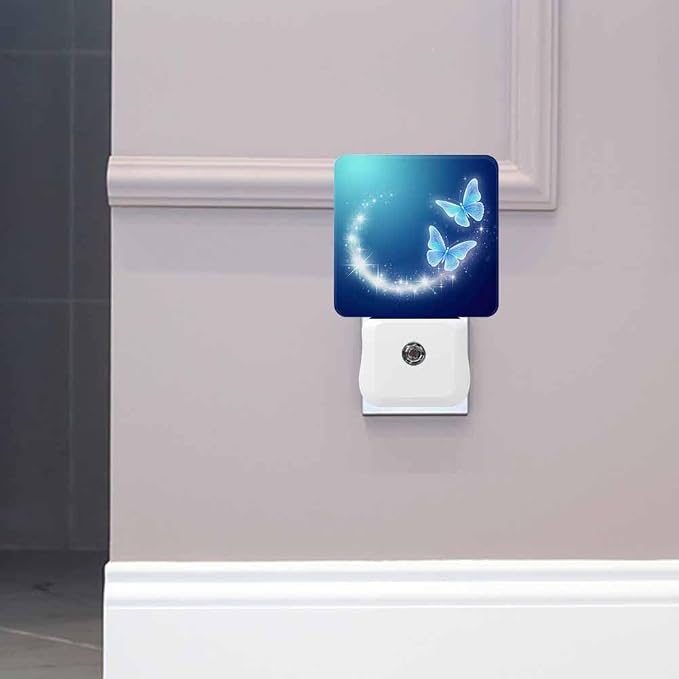 Glowing Butterflies LED Night Lights Plug into Wall Sparkle Firework and Stars 0.5W Plug in Night Light, Dusk to Dawn, Bright Nightlight Auto On/Off, for Room Bedroom Bathroom