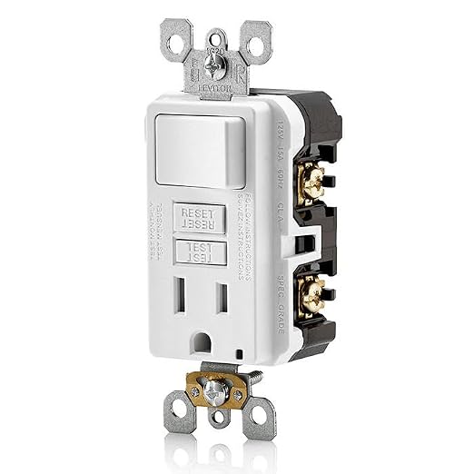 Leviton GFCI Switch Outlet Combo, 15 Amp, Self Test, Tamper-Resistant with LED Indicator Light, Saves Space, GFSW1-W, White (Pack of 3)
