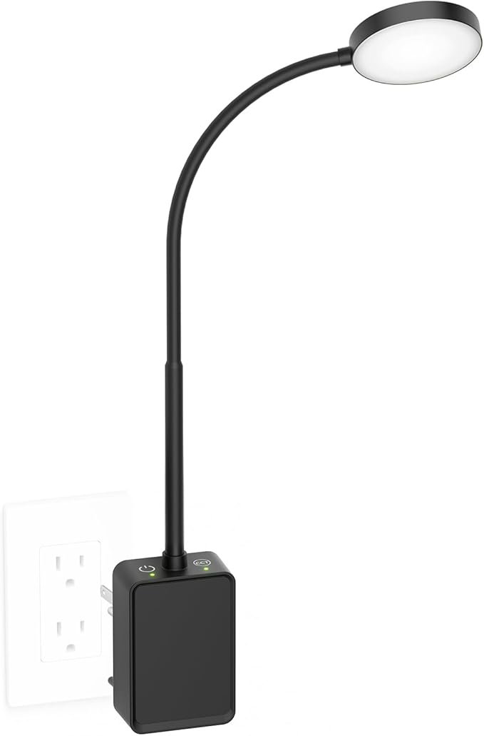 Plug in Dimmable LED Reading Light for Books in Bed, Black Flexible Wall Mounted Lamp for Outlets in Bedroom Kitchen, 3 Lighting Colors, Dual Touch Switch, 110° Wide Light Angle