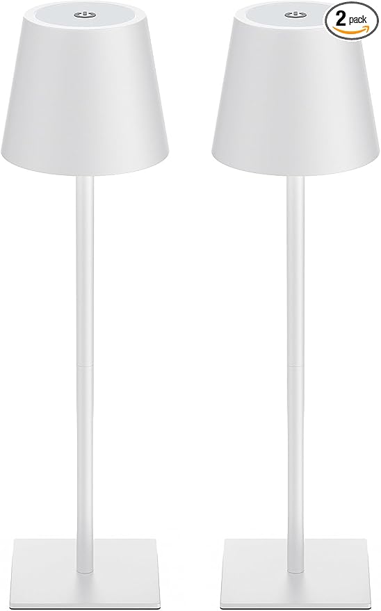 Kakanuo White Gold Cordless Rechargeable Table Lamp 5000mAh Battery Operated Lamps, 3 Colors Stepless Dimming Touch Lamp for Living Room, Kitchen Counter, Dining, Outdoor Patio, 2 Pack