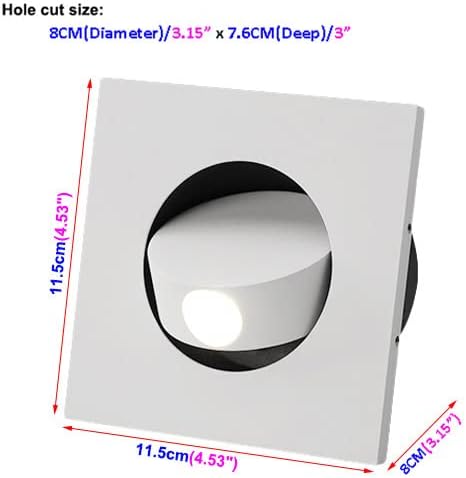 3W LED Wall Recessed Step Stair Lighting Bedside Reading Light Fixture Hidden On/Off Switch Adjustable Warm White-Finish Square