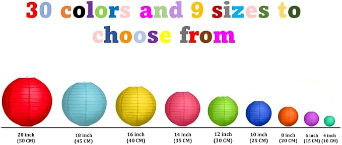 Pack of 6 Round Paper Lantern Lamp Paper Lanterns Party Decorations (Rainbow, 8"/20CM)
