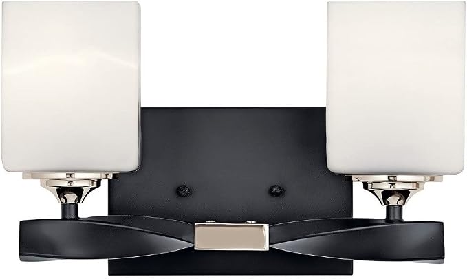 Kichler Marette 13.5 inch 2 Light Vanity Light with Satin Etched Cased Opal Glass in a Rich Champagne Bronze, for Bathroom and Powder Rooms, (13.5" W x 8" H), 55001CPZ