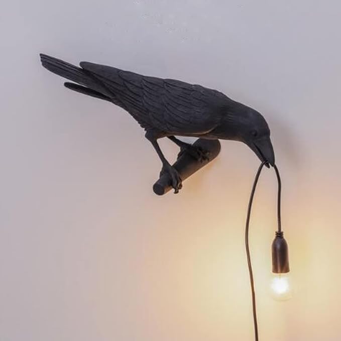 Crow Wall Lamp, Unique Gothic Raven Birds Wall Sconce Light for Bedside Bedroom Living Room Farmhouse Decor (Left Black Wall Lamp)