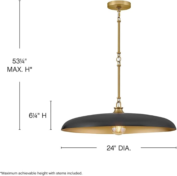 Hinkley Sadie 24" Large Dome Chandelier, Black with Lacquered Brass | Two Tone Saucer Pendant, Includes (5) 7" Downrods, Needs a Med. LED Bulb, Adjustable Height, Dining Room, Kitchen
