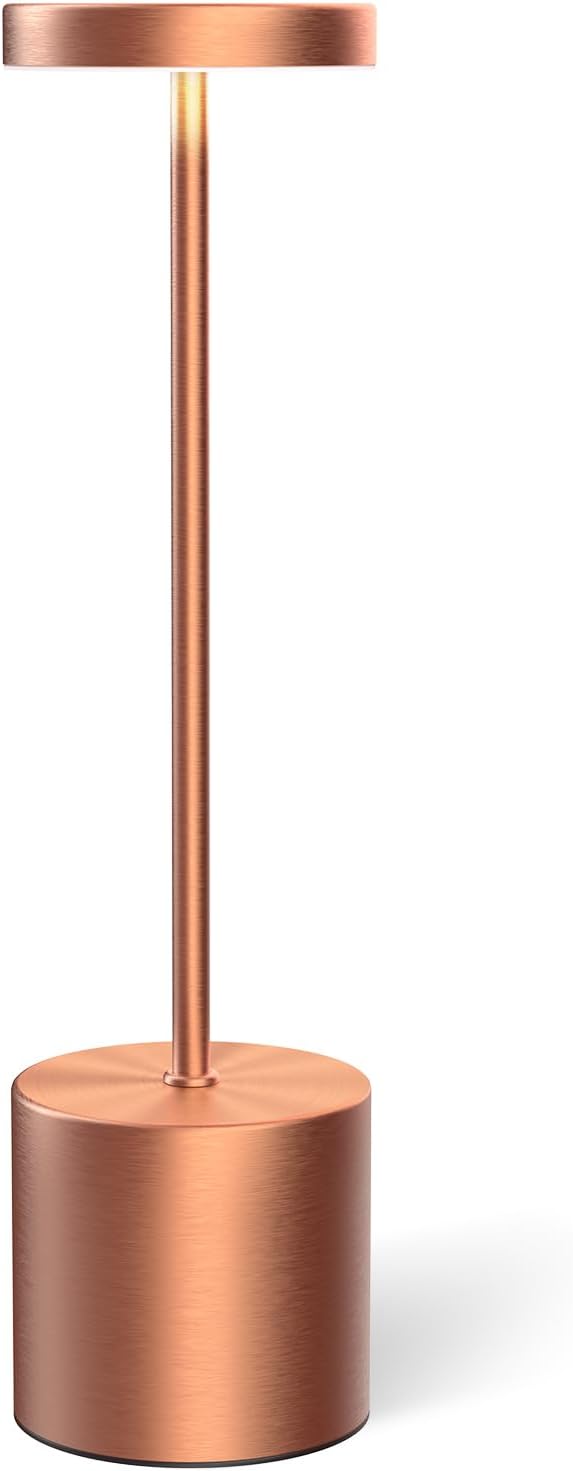 Swinerton Cordless Table Lamps Rechargeable, Portable LED Desk Lamp, 5000mAh Battery Powered Wireless Table Light - 3 Color Dimmable Lighting for Restaurant Dining Patio Outdoor Bedroom(Rose Gold)
