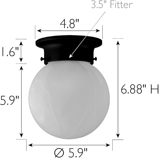 Design House Millbridge Globe 6 Inch Diameter Indoor Ceiling Light Fixture, for Bedroom, Hallway, Closet & Dining Room, Alabaster Glass, Matte Black, 588483 | Dimmable, Ceiling Mount, Traditional, Glass, Lighting, 588483