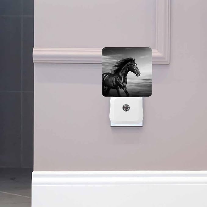 Black Horse Night Light Animal Running Horse on Desert Plug into Wall with Dusk to Dawn Light Sensors 0.5W Warm Nightlights for Bedroom Bathroom Hallway