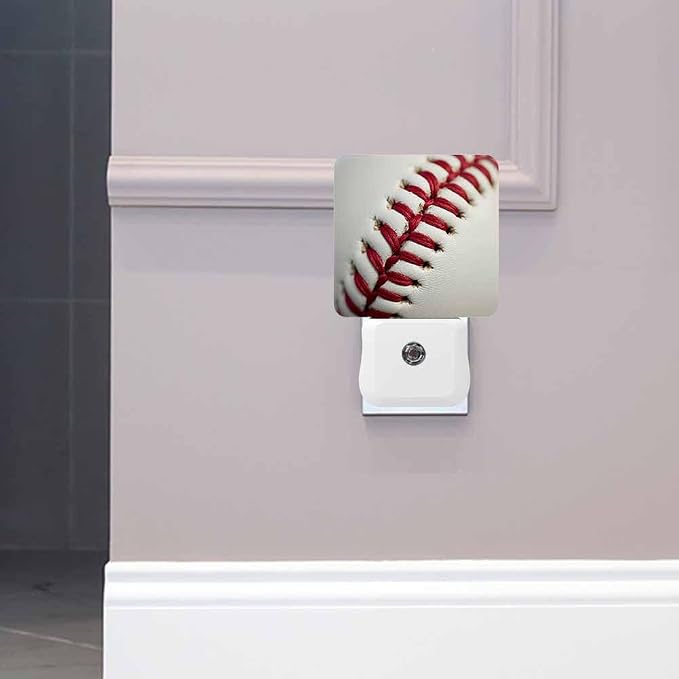 Baseball Stitching LED Night Lights Plug into Wall Red Stitching 0.5W Plug in Night Light, Dusk to Dawn, Bright Nightlight Auto On/Off, for Room Bedroom Bathroom