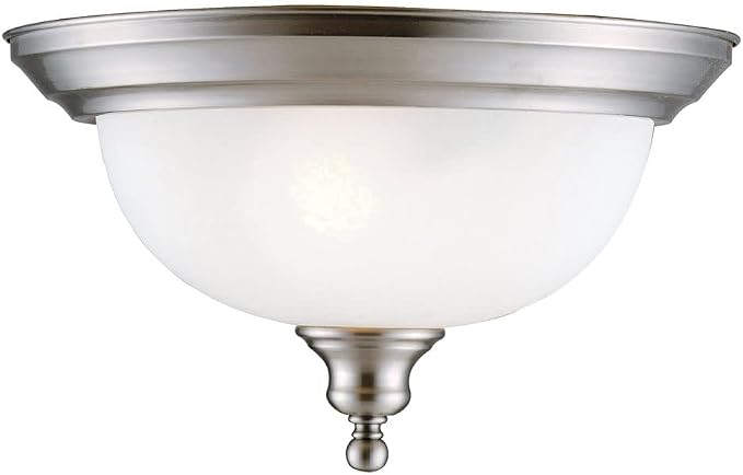 Design House Bristol Ceiling Light, Flush Mount, Dimmable, Uses (2) 60W Bulbs, Alabaster Glass, For Bedroom/Dining Room/Kitchen/Hallway, Satin Nickel, 13.4 in. Diameter x 7.8 in. H, 510297 | Dimmable, Ceiling Mount, Traditional, Steel, Lighting, 510297