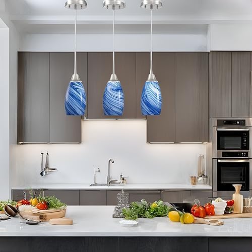 Viinew Mini Glass Pendant Light,1-Pack Blue Marble Glass Pendant Lights | Dark Blue Marble Art Glass Hanging Light,4.72" Handblown Oval Shade Adjustable Cord Ceiling Light for Kitchen