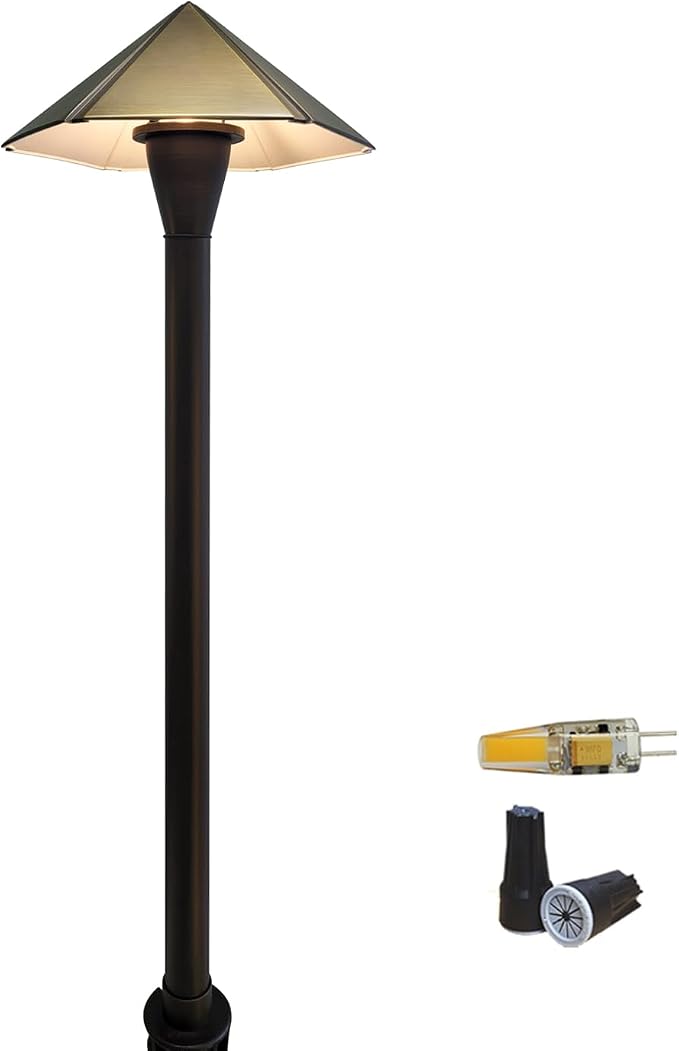 COLOER 1-Pack Brass12V Low Voltage Garden Path Lights Outdoor(605B) | with 2W 2700K 180LM LED G4 bulb, 7.9" Shade 23.2" Tall, Bronze, Heavy Duty LED Pathway Lights Outdoor Wired