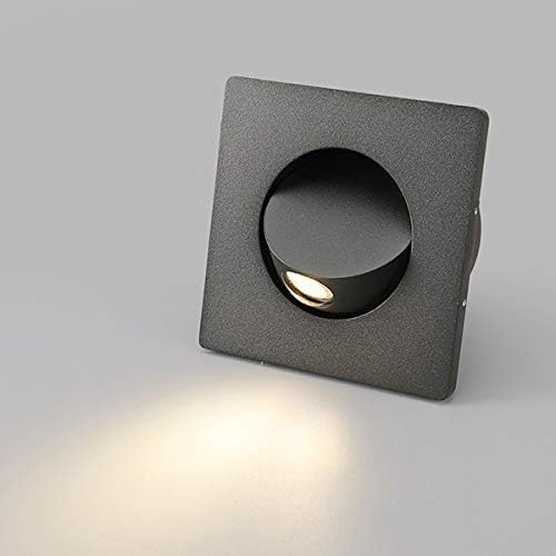 3W LED Wall Recessed Step Stair Lighting Bedside Reading Light Fixture Hidden On/Off Switch Adjustable Warm White Black Square