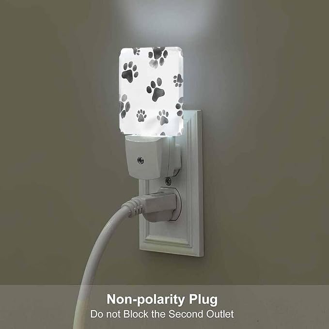 Dog Paw Prints Night Light Plug-into Wall Gray Paw Prints Nightlight Lamp with Dusk to Dawn Sensor, Led Lamp 0.5W Energy Efficient for Home Decor