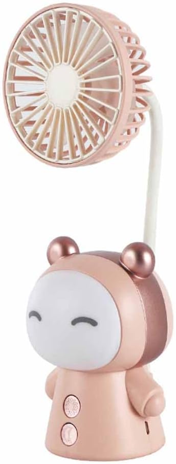 Mini Handheld Fan Cartoon Portable Fan with Night Light USB Rechargeable Battery Operated Folding Small Fan for Home Kids Children Table Study Desk Lamp LED Light (Pink)