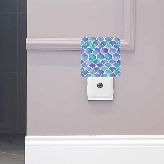 Scales Night Light Plug-into Wall A Shimmering Blue Color Nightlight Lamp with Dusk to Dawn Sensor, Led Lamp 0.5W Energy Efficient for Home Decor