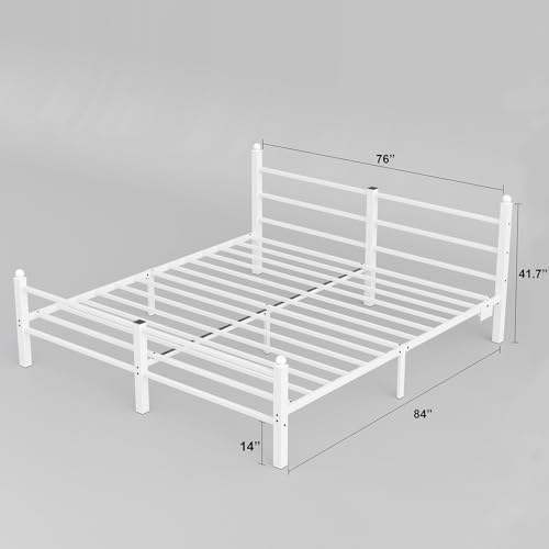 CollaredEagle Bed Frame with Headboard and Footboard, Metal Bed Frame with Charging Station and LED Lights, Under Bed Storage, No Box Spring Needed,Noise Free, Black (White, King (U.S. Standard))