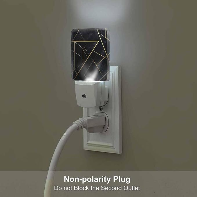 Triangular Gold Trimmed Design Night Light Black Plug into Wall with Dusk to Dawn Light Sensors 0.5W Warm Nightlights for Bedroom Bathroom Hallway