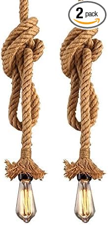 1 Head 1 Meter Vintage Hemp Rope Pendant Light Fixture E26/E27 Base, Vintage Ceiling Light Lamp,Retro Style for Dining Hall Restaurant Bar Lighting,110~130V, (Bulb not Included) (Pack of 2)