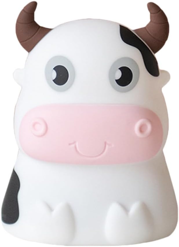 DOITOOL Cow Night Light Silicone Baby Night Lamp Cartoon Nursery Light Tabletop Bedside Lamp for Kids Room Decor Nursery Birthday Gift