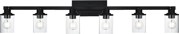 Yaohong 6-Light Track Lighting Kit Black Track Lighting Fixtures, Bathroom Wall Light Ceiling Mount Rotatable Spotlights, Kitchen Ceiling Light Fixtures with Glass Shade for Bathroom Hallway Shop