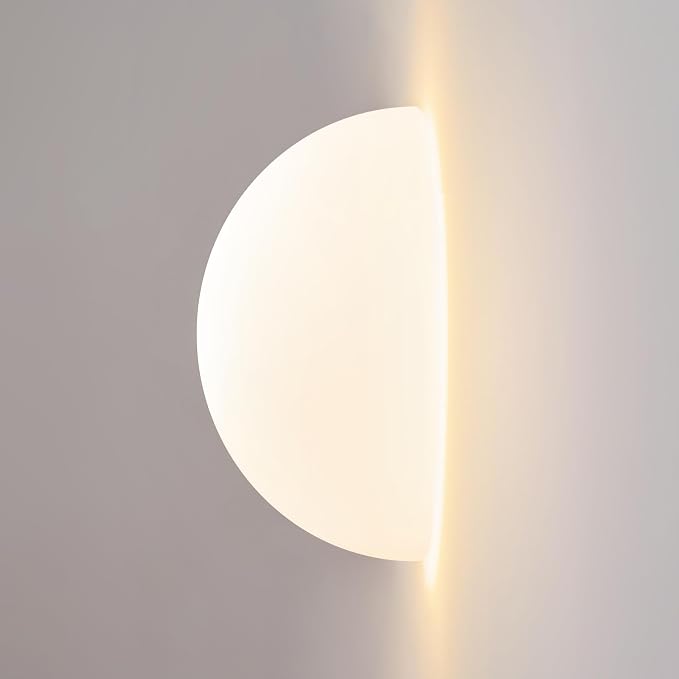 Globe Milk Glass Wall Sconce - Small 7 Inch Modern Half Moon Light Fixtures | Mid Century Art Deco Indoor Lighting, For Bedroom Bathroom Vanity Mirror Living Room Hallway Kitchen Bedside Mount Lamp 3000k