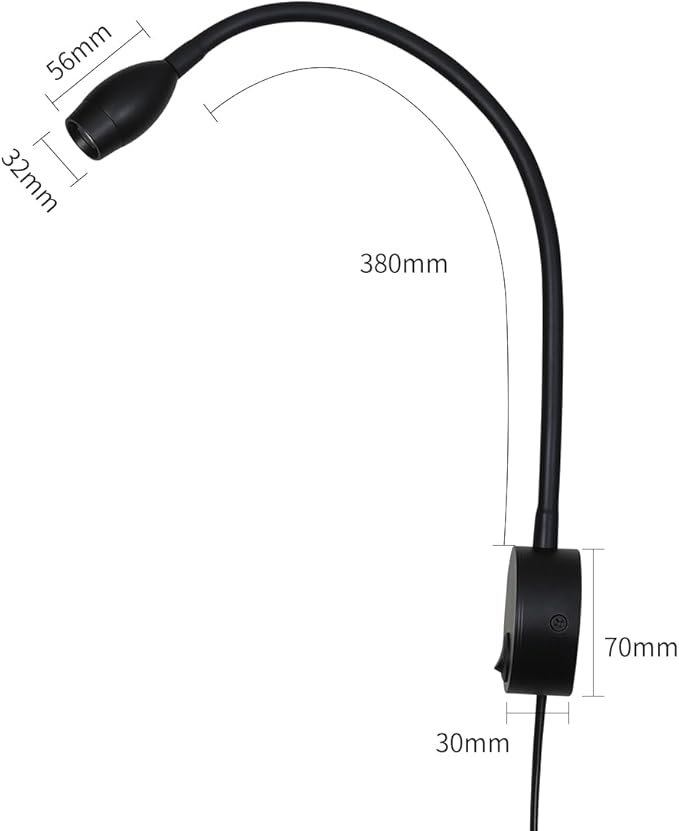 LED Reading Lamp 3W Warm White 3000K for Reading Books Black Plug Cord 2PCS
