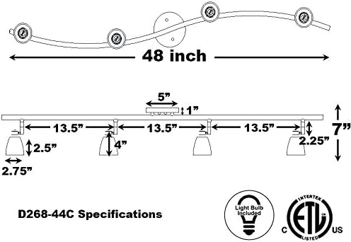 4 Light Adjustable Track Light, Brushed Steel Finish, Brown Glass Shade, Ready to Install, Bulb Included, D268-44C-BS-BRNS