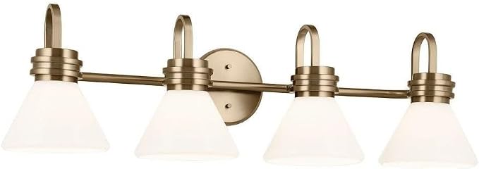 Kichler Farum 4-Light Bathroom Vanity Light, Champagne Bronze | Modern vanity light with opal glass for single or double mirrors (34" x 9.5"), 55156CPZ