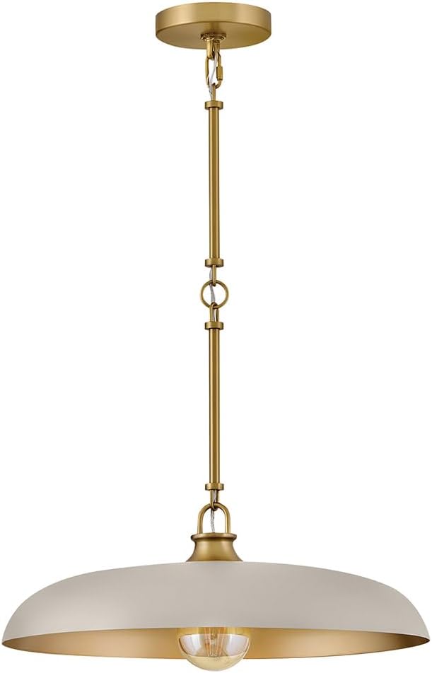 Hinkley Sadie 18" Medium Dome Pendant, Light Taupe with Lacquered Brass | Two Tone Saucer Chandelier, Includes (5) 7" Downrods, Needs a Med. LED Bulb, Adjustable Height, Dining Room, Kitchen