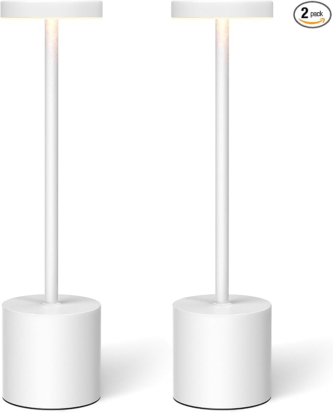 Swinerton White Rechargeable Cordless Table Lamps Set, 5000mAh Battery Powered Wireless Table Light, Portable LED Desk Lamp, 3 Color Dimmable Lighting for Restaurant Dining Patio Outdoor Bedroom