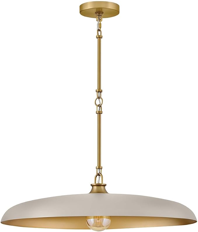 Hinkley Sadie 24" Large Dome Chandelier, Light Taupe with Lacquered Brass | Two Tone Saucer Pendant, Includes (5) 7" Downrods, Needs a Med. LED Bulb, Adjustable Height, Dining Room, Kitchen
