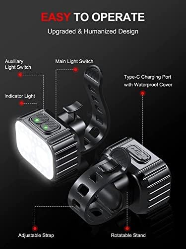 Bike Lights Super Bright, Rechargeable Bicycle Lights Set Multiple Modes, Waterproof Bike Lights for Night Riding/Cycling Safety, Front and Back Bike Reflectors Light, Long Battery Life