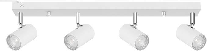 LED Track Lighting Ceiling Fixtures, White 4-Light Plug in Track Lights for Kitchen, 23" Ceiling Spotlight, 15 FT Cord,Flexibly Rotatable Wall Mount Light Head for Bedroom Hallway