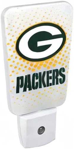 Party Animal NFL Team LED Night Light, with Auto Sensor and 3 Light Settings, Slim 5-Inch Design fits Standard Outlets, Green Bay Packers