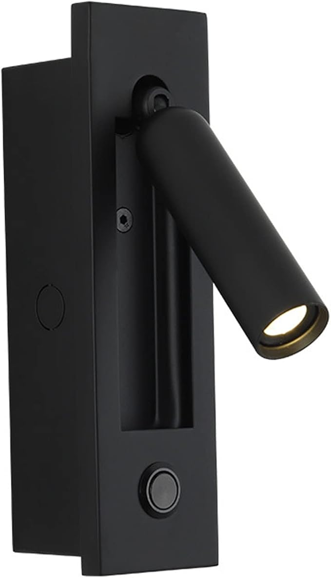 LED Bedroom Lamp Headboard Wall Light Sconce, Bedside Reading Light Recessed Push Switch Wall Lamps, Hotel Bed Side Decorative Wall Sconces Spotlight, 360° Rotatable 92° Foldable (Black)