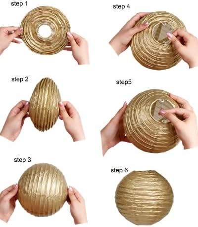 Pack Of 6 Round Paper Lanterns Lamp Wedding Birthday Party Decoration (Gold, 6"/15CM)