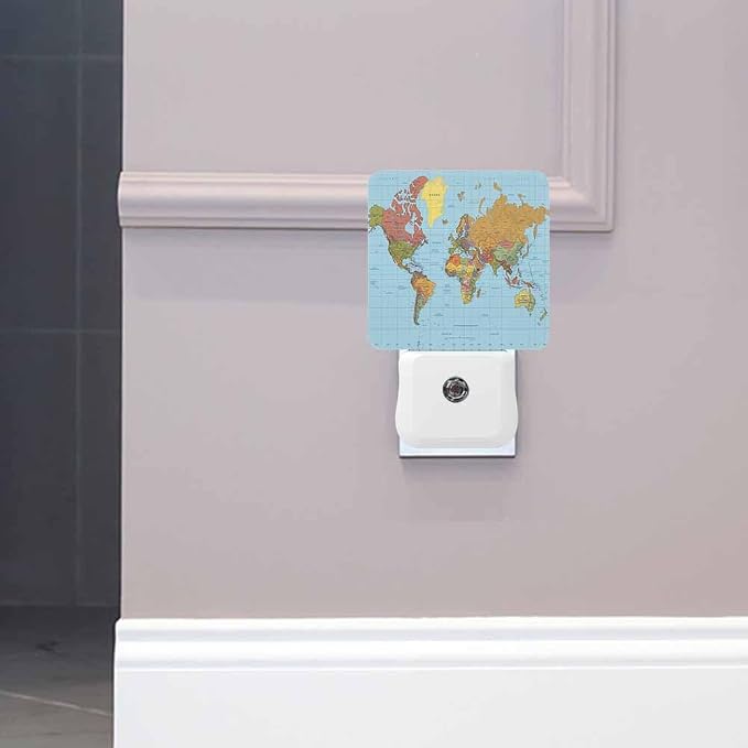 World Map Night Lights Plug into Wall Colored World Map Night Light with Dusk to Dawn Sensor for Home Bedroom Bathroom Living Room 0.5W Sleep-Friendly