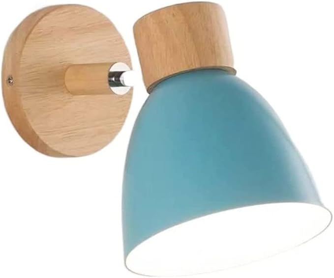 LED Indoor Wall Light, Wall Sconce Indoor Bedside Lamp Wall Wash Light Fixtures Wall Sconce Lamps E27 Wood Lamp Holder for Living Room Aisle Corridor Bedside Reading (Color : Blue)