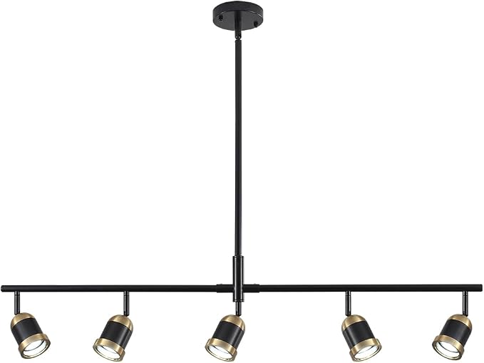 5-Light Track Lighting Kit Black Track Light Flexibly Rotatable Light Head Adjustable Height Modern Spotlight for Kitchen Living Room Dining Room Bedroom Closet Bar