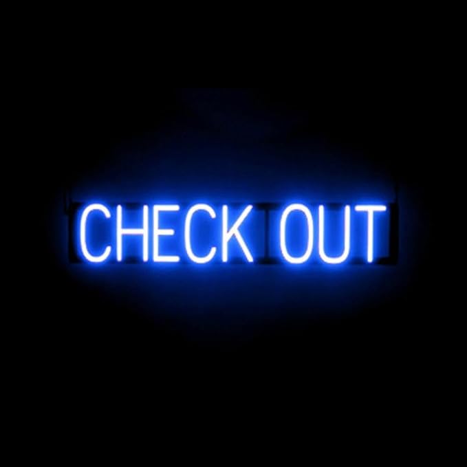 LED Neon CHECK OUT Sign for Business - Blue, 34" x 6" | Ultra-Bright Click-Together Signage for Hotels & Motels, with Visibility from 500 ft - 8 Animations, 6 Brightness Options