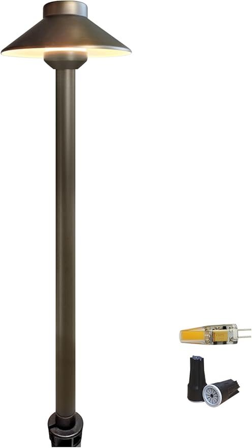 COLOER Brass Low Voltage Pathway Lights Outdoor 1-Pack with 2W LED G4 Bulb, Garden Path Lights Electric, IP65 Waterproof Outdoor Landscape Lighting Wired(602B) | 9-17V 2700K AC/DC Heavy Duty LED Path Lights Outdoor Wired, 6.13'' Shade 22.88'' Tall, Chi...
