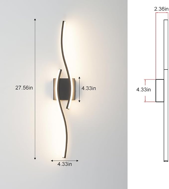 Daunton Modern Hardwired Wall Sconce Set of 2, LED Black Wall Light with Remote Control, RC Dimmable LED Wall Light Indoor, Wall Decor for Hallway Bedroom Living Room TV Wall, 27.5 in, Timer, Memory