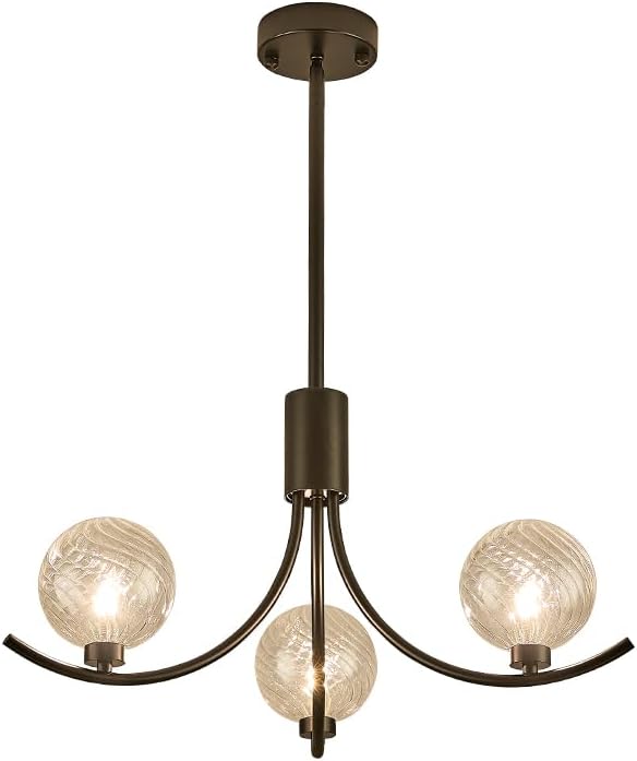 3-Head Black Modern Chandelier with 3 Clear Glass Globe Bulbs, Chandelier, Elegant Lamps with Black Accents, Ceiling Light for Living Room Kitchen Island Bedroom Entryway