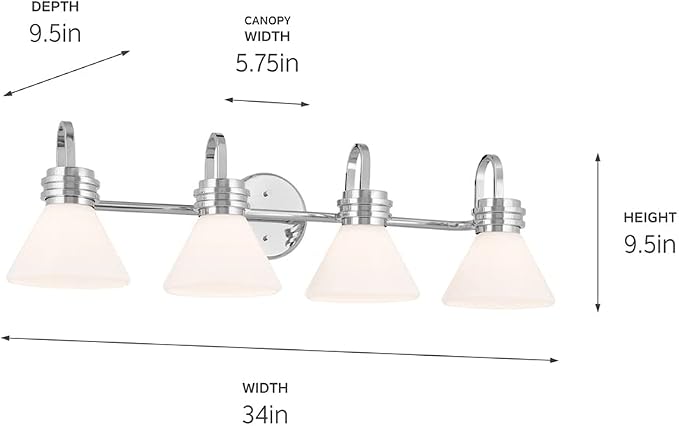 Kichler Farum 34" 4-Light Vanity Light with Opal Glass in Chrome for Single or Double Vanity, Over a Mirror, Powder Room, Bathroom, (34" W x 9.5" H), 55156CH