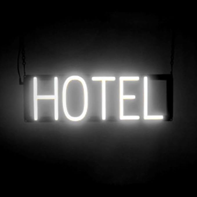 LED Neon HOTEL Sign for Business - White, 20" x 6" | Ultra-Bright Click-Together Signage for Hotels & Motels, with Visibility from 500 ft - 8 Animations, 6 Brightness Options